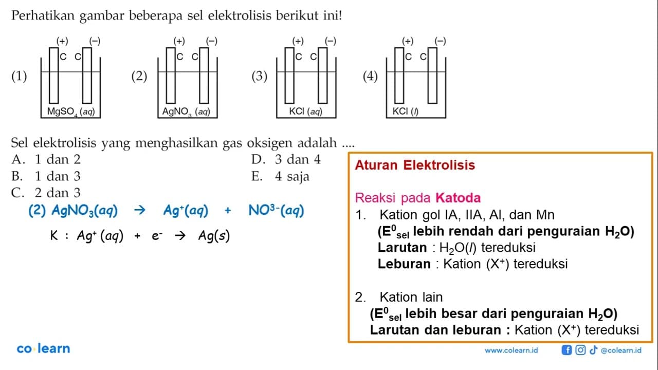 Perhatikan gambar beberapa sel elektrolisis berikut ini!