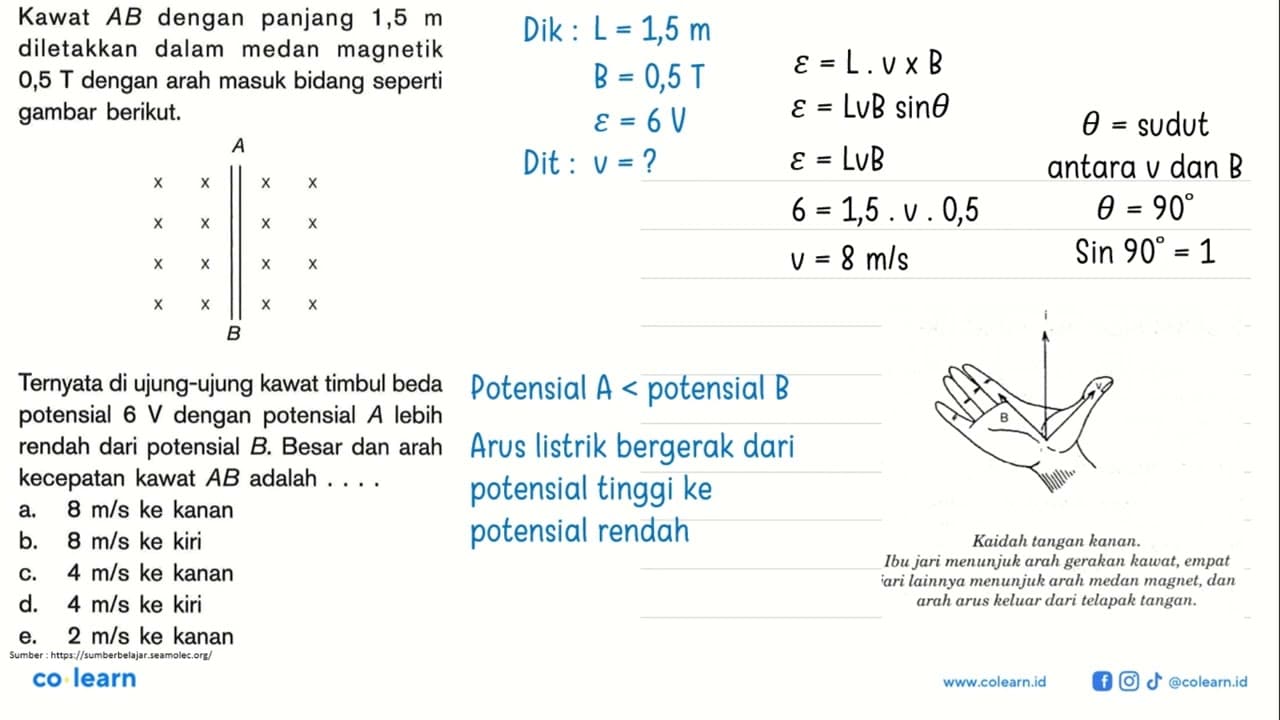 Kawat AB dengan panjang 1,5 m diletakkan dalam medan