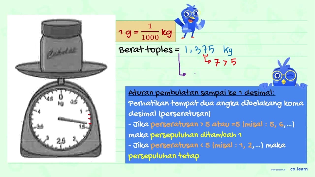 Tuliskan berat yang ditunjukan oleh jarum penunjuk. Ubah ke