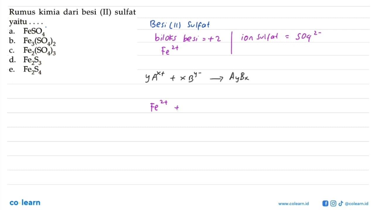 Rumus kimia dari besi(II) sulfat yaitu ....