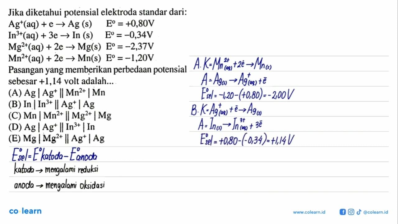 Jika diketahui potensial elektroda standar