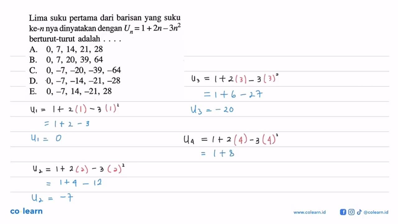 Lima suku pertama dari barisan yang suku ke-n nya