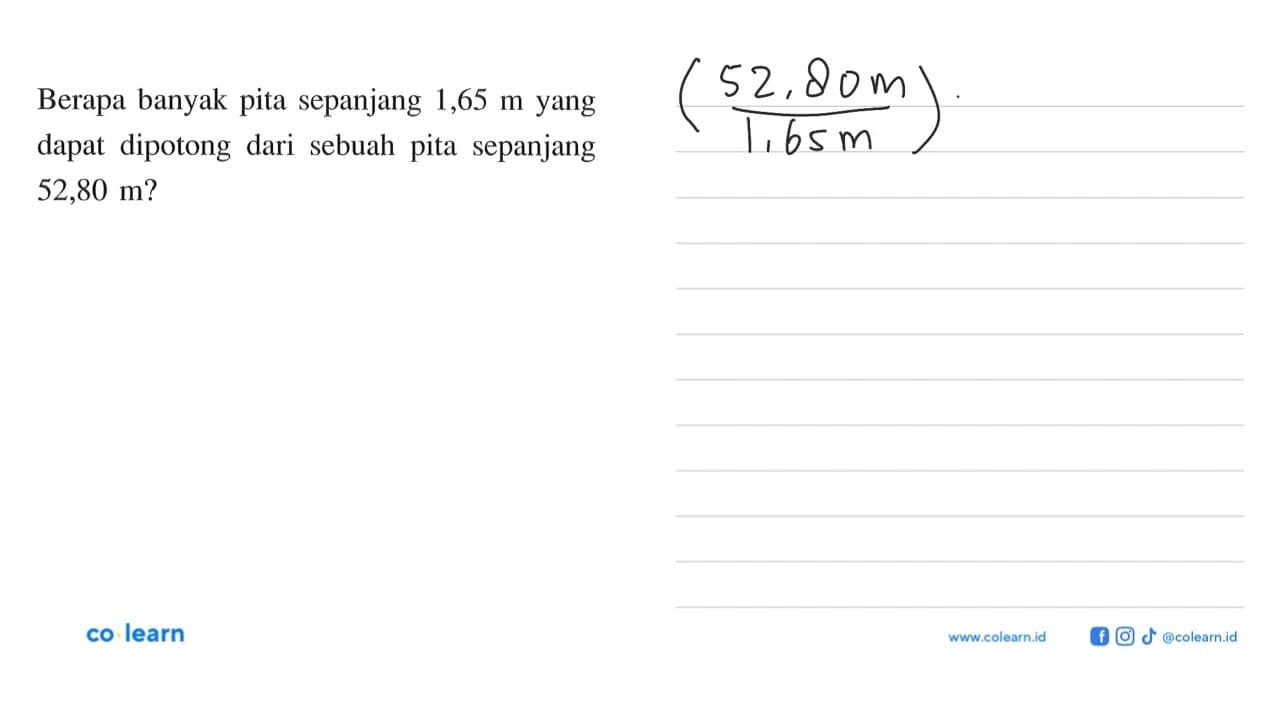 Berapa banyak pita sepanjang 1,65 m yang dapat dipotong