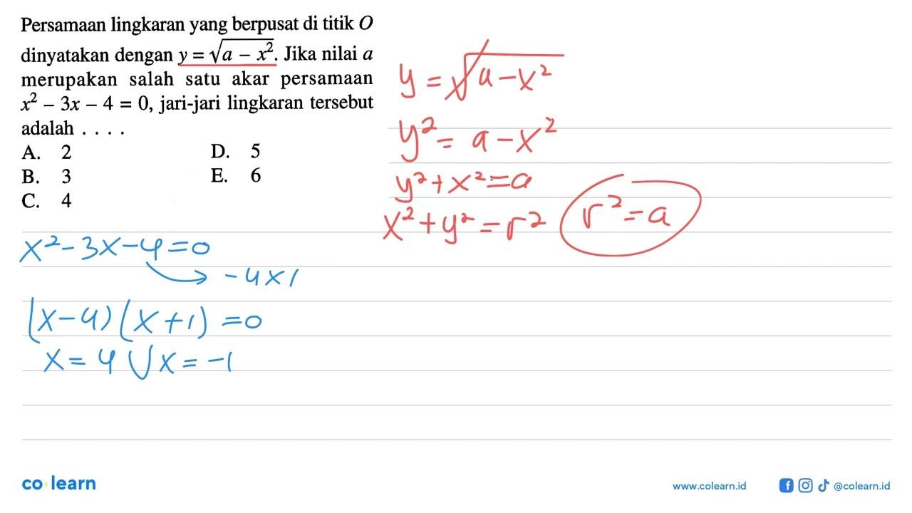 Persamaan lingkaran yang berpusat di titik O dinyatakan