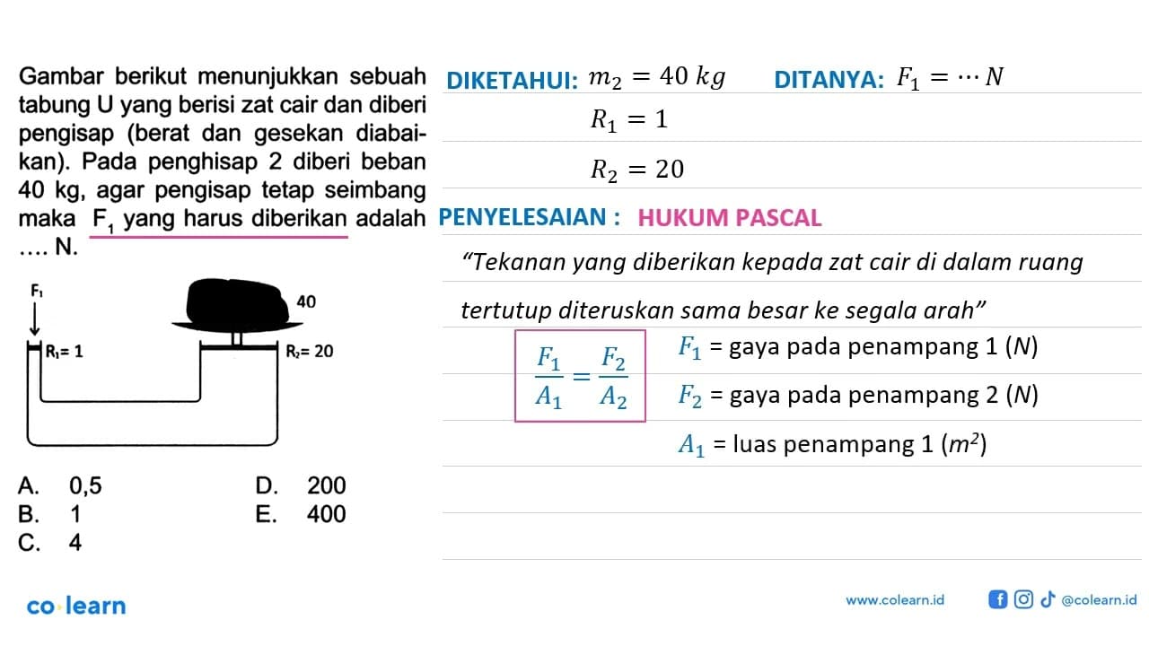 Gambar berikut menunjukkan sebuah tabung U yang berisi zat