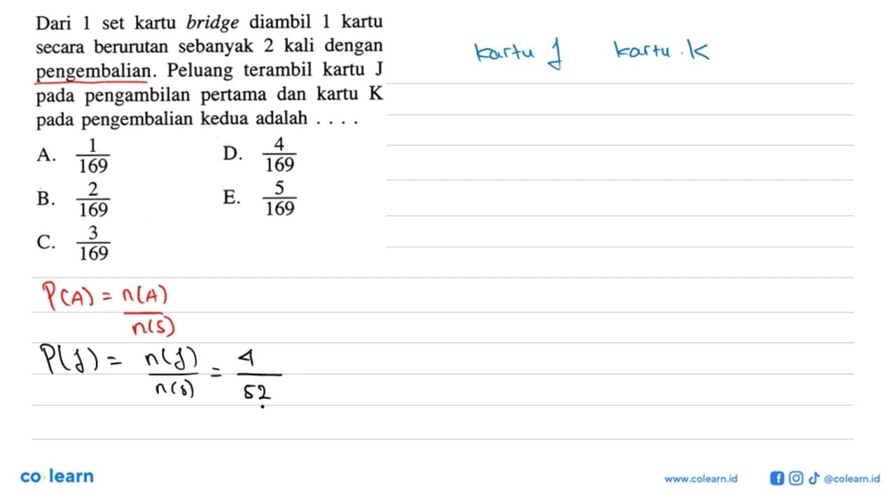 Dari 1 set kartu bridge diambil 1 kartu secara berurutan