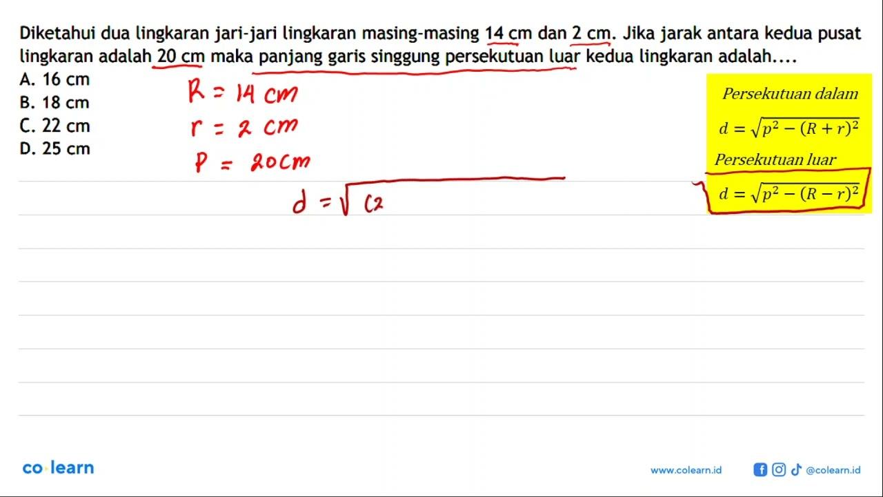 Diketahui dua lingkaran jari-jari lingkaran masing-masing