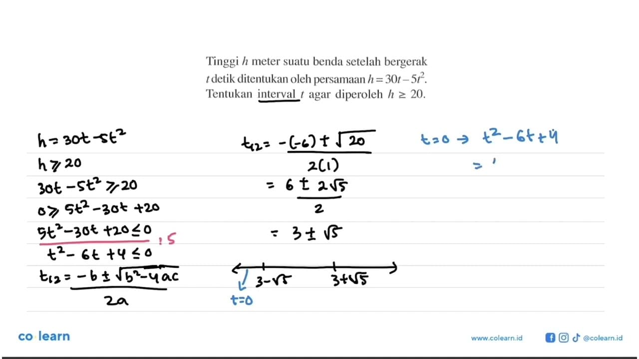 Tinggi h meter suatu benda setelah bergerak t detik