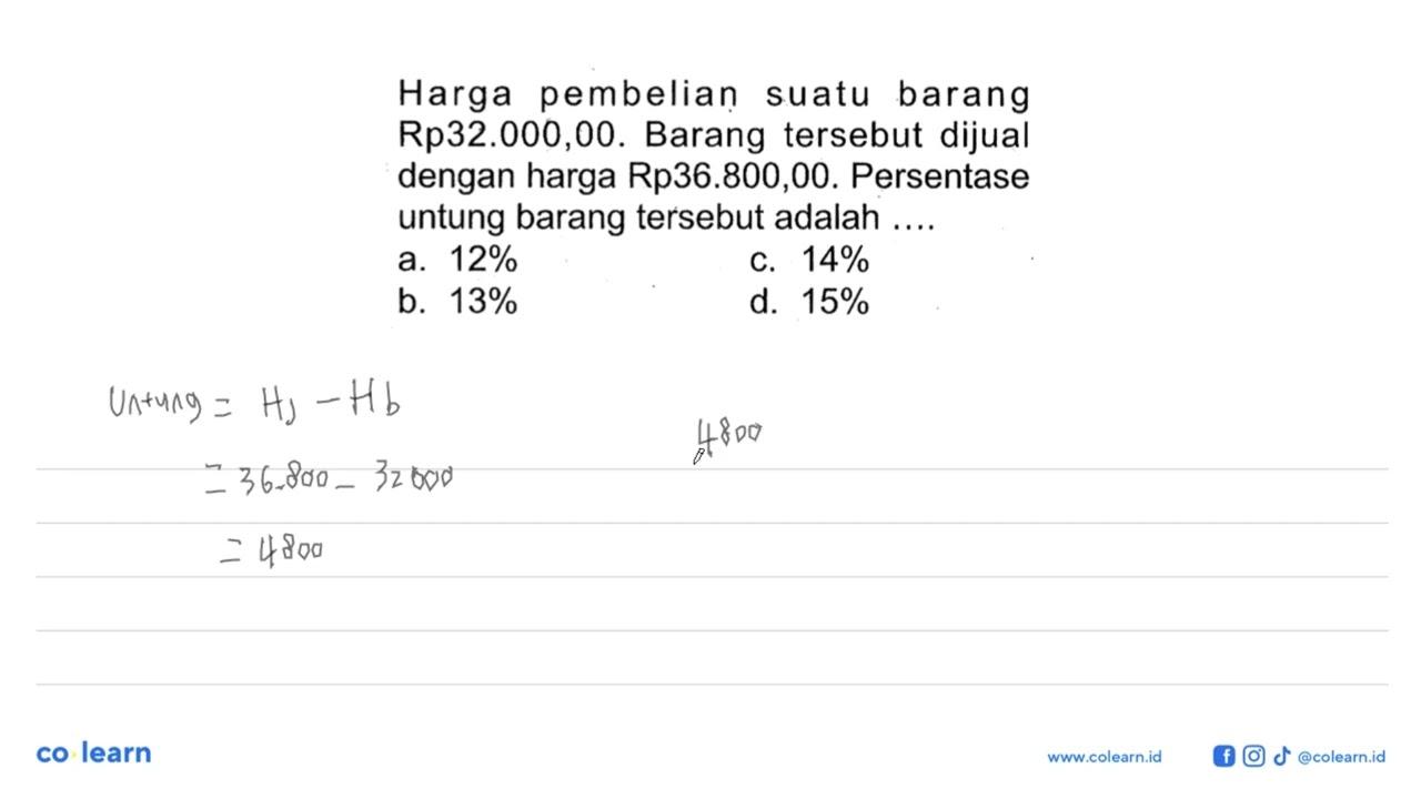 Harga pembelian suatu barang Rp32.000,00. Barang tersebut