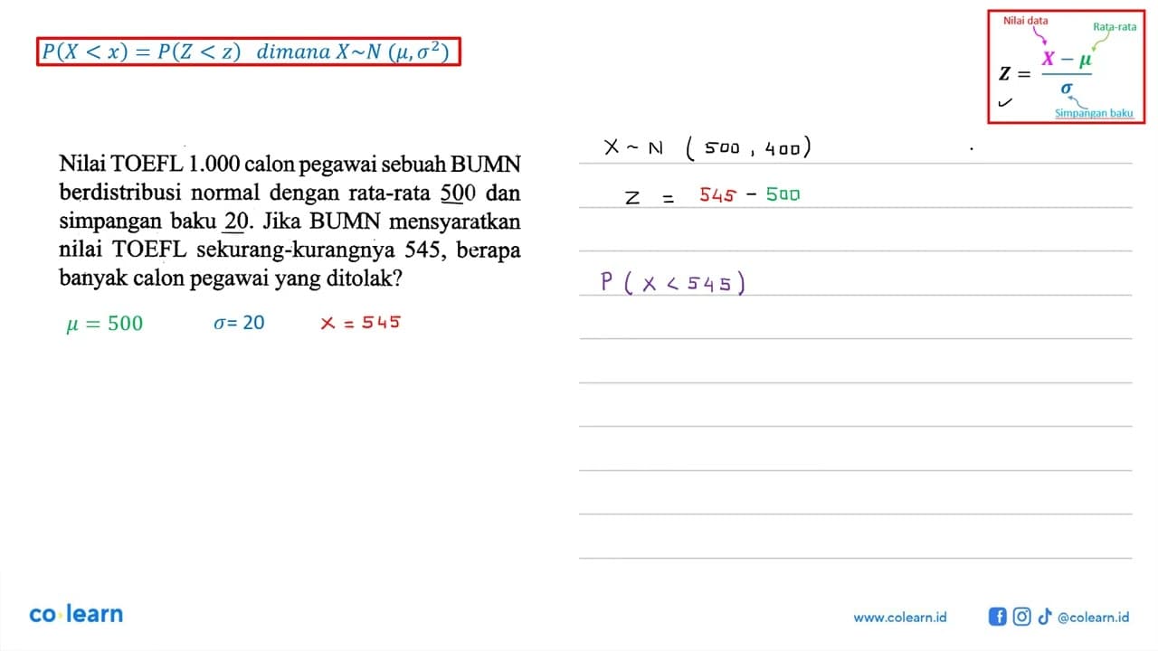 Nilai TOEFL 1.000 calon pegawai sebuah BUMN berdistribusi