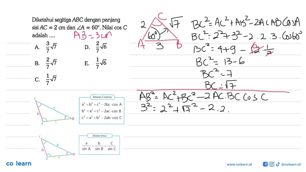 Diketahui segitiga ABC dengan panjang sisi AC=2 cm dan