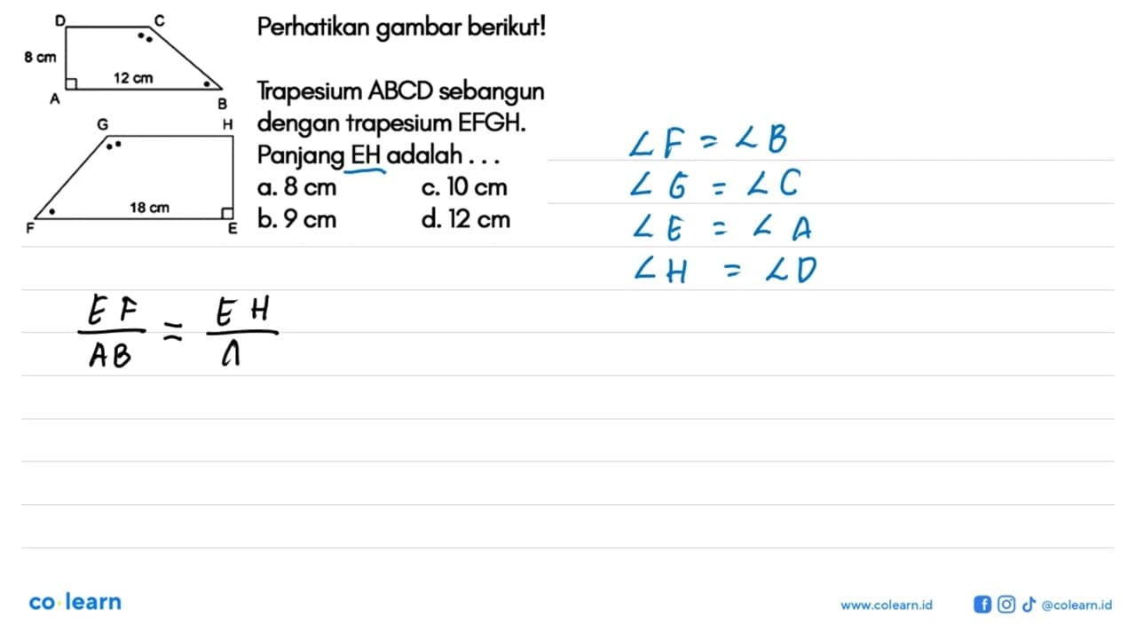 Perhatikan gambar berikut! ABCD 8 cm 12 cm EFGH 18 cm