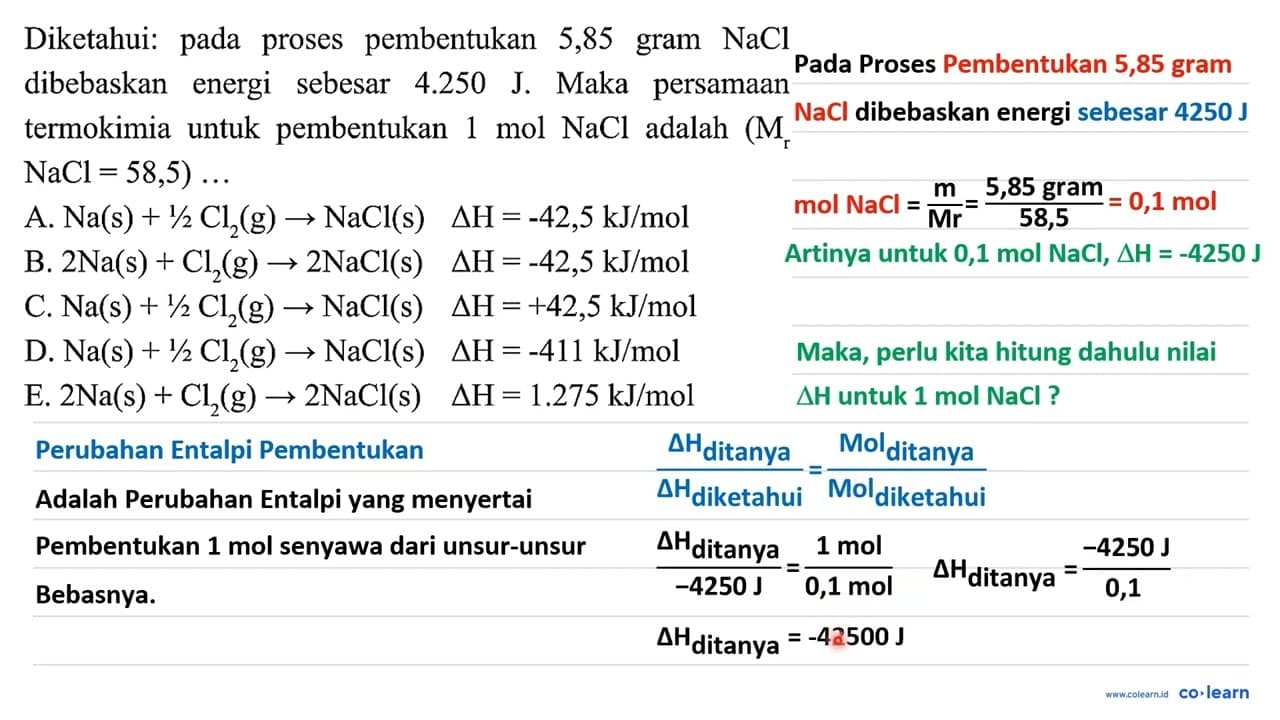 Diketahui: pada proses pembentukan 5,85 gram NaCl