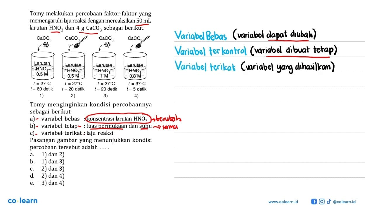 Tomy melakukan percobaan faktor-faktor yang memengaruhi