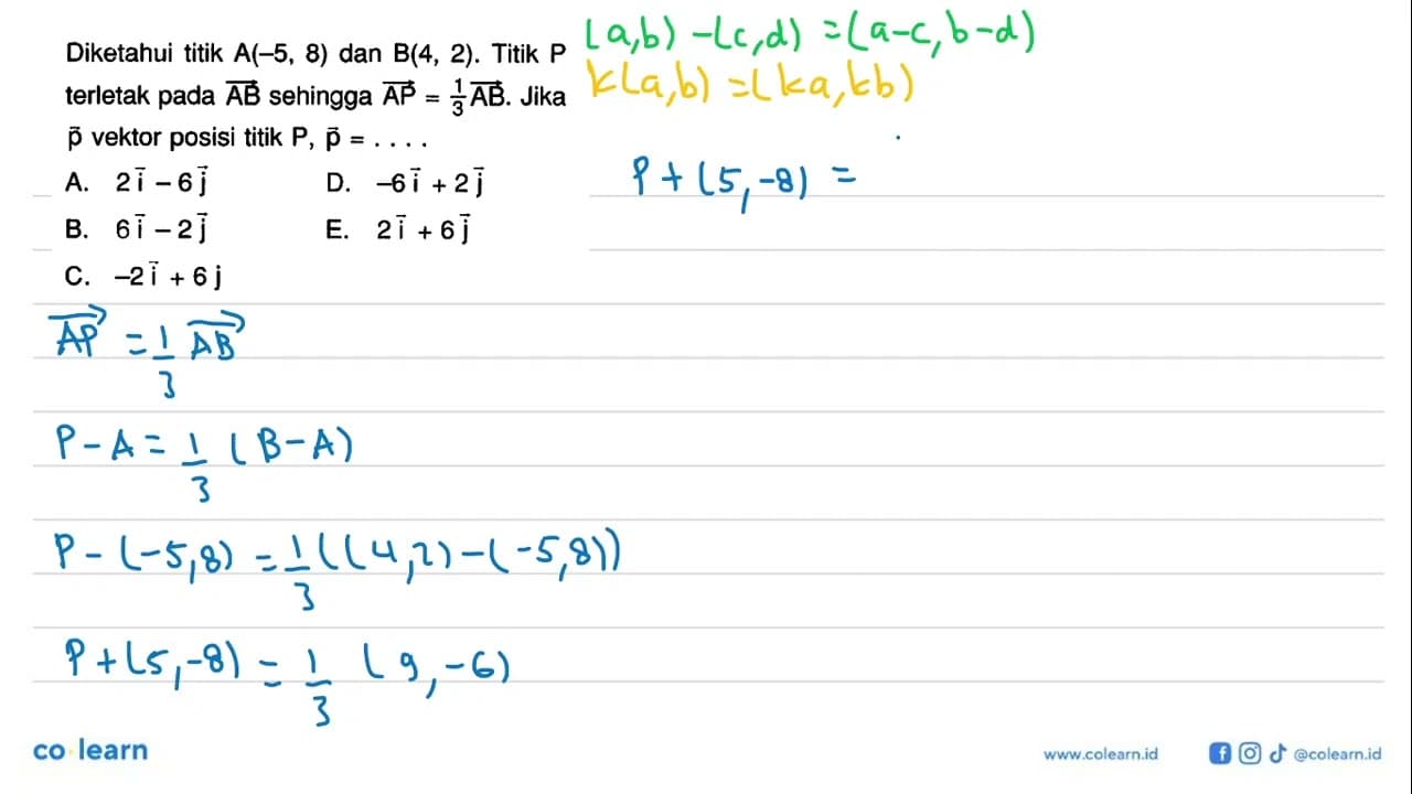 Diketahui titik A(-5,8) dan B(4,2). Titik P terletak pada
