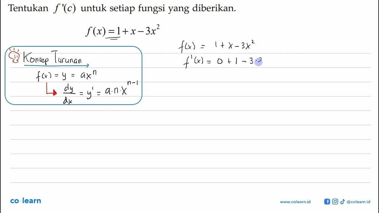 Tentukan f'() untuk setiap fungsi yang