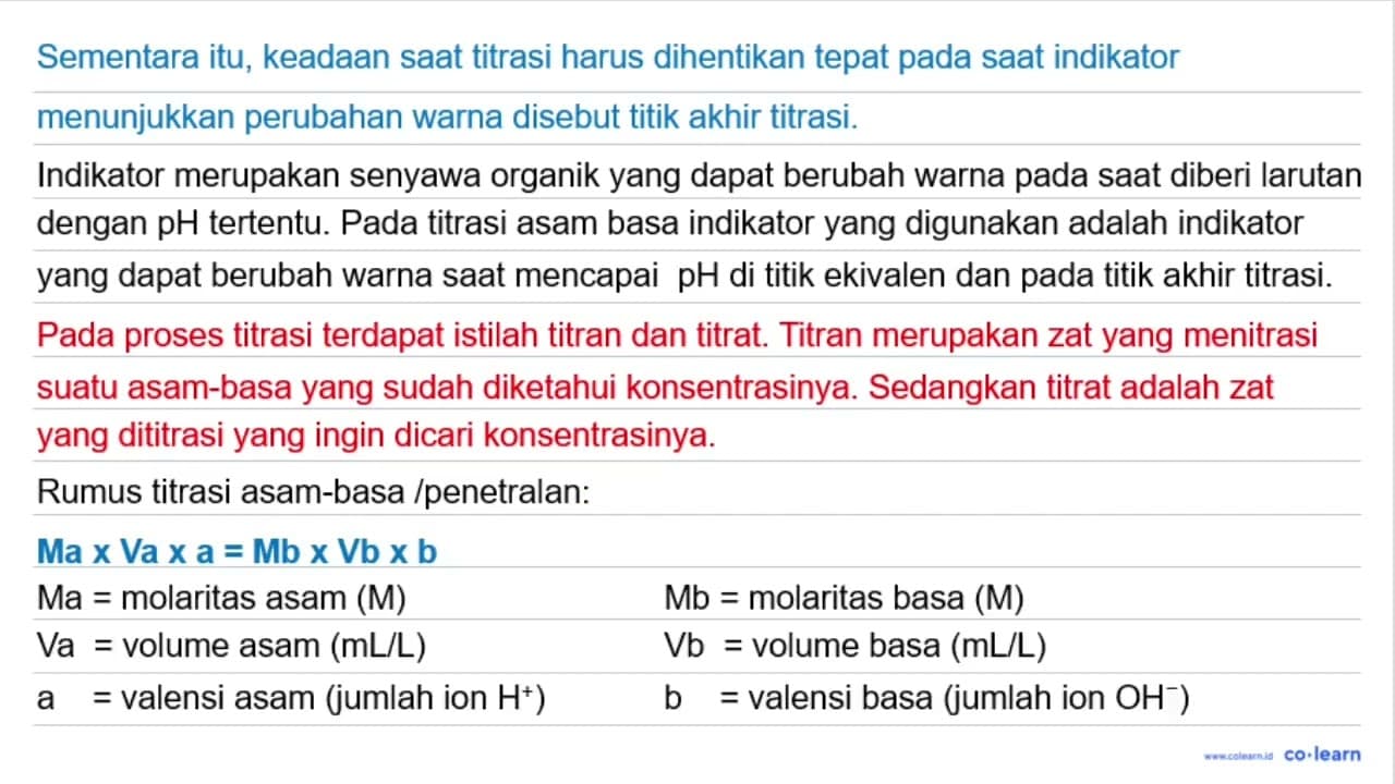 Perhatikan gambar titrasi berikut! NaOH 0,1 M 10 mL H2SO4 3