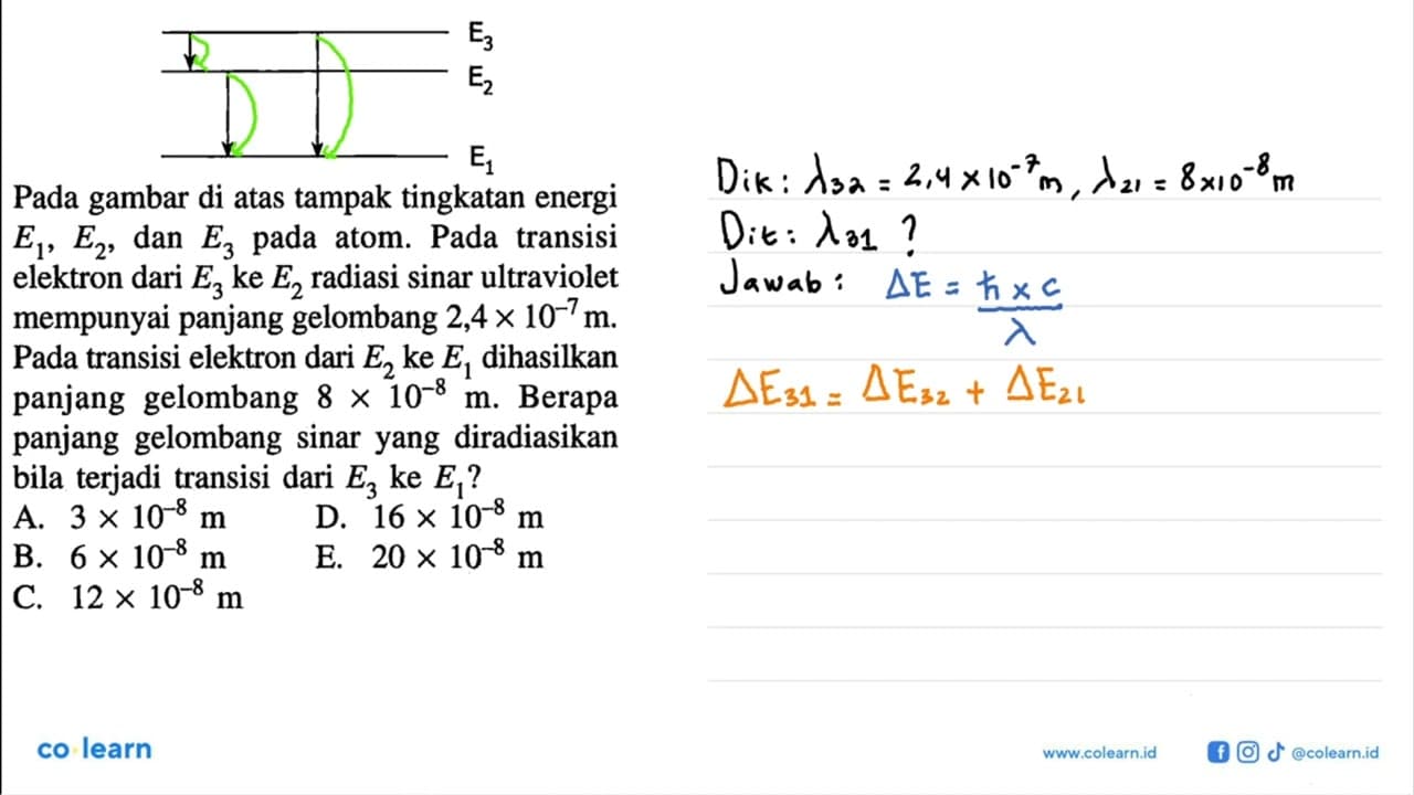E1 E2 E3 Pada gambar di atas tampak tingkatan energi E1,