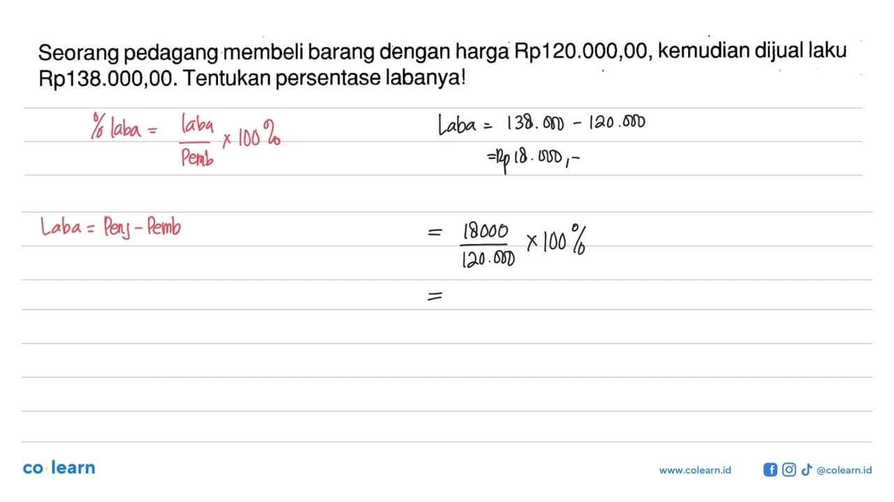 Seorang pedagang membeli barang dengan harga Rp120.000,00,