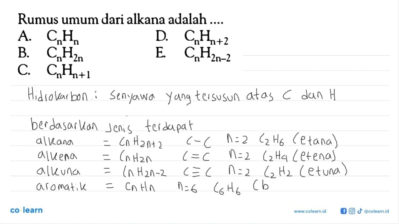 Rumus umum dari alkana adalah ....