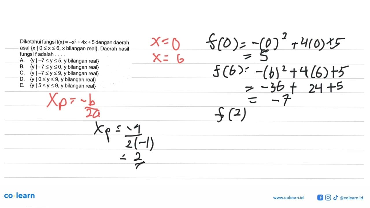 Diketahui fungsi f(x)=-x^2+4x+5 dengan daerah asal {x |