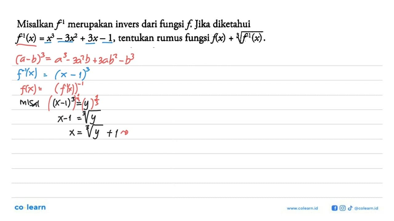 Misalkan f^(-1) merupakan invers dari fungsi f. Jika