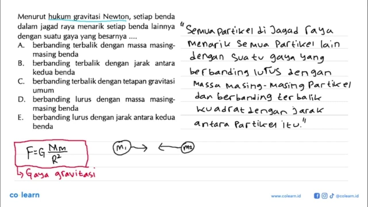 Menurut hukum gravitasi Newton, setiap benda dalam jagad