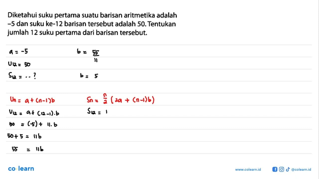 Diketahui suku pertama suatu barisan aritmetika adalah -5