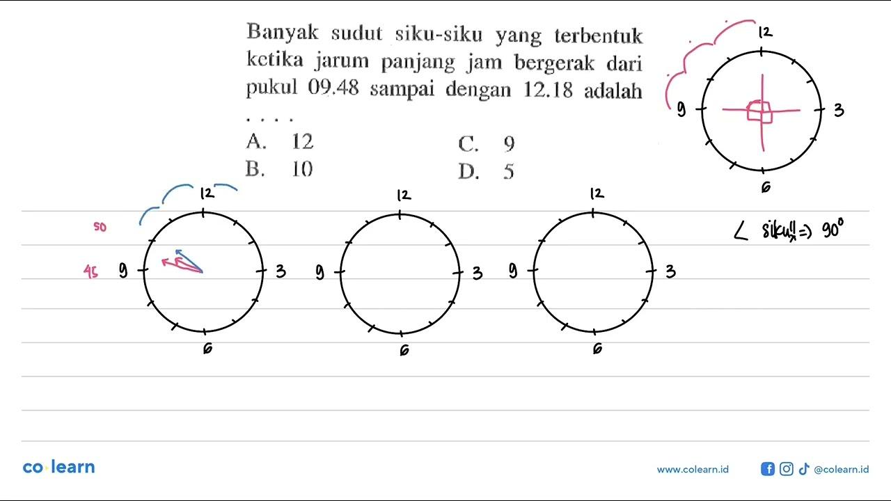 Banyak sudut siku-siku yang terbentuk ketika jarum panjang