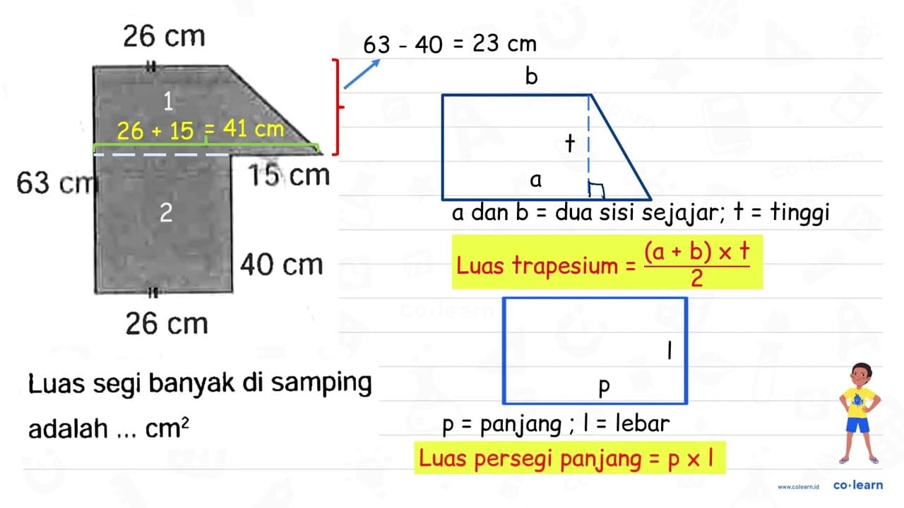 26 cm 63 cm 15 cm 40 cm 26 cm Luas segi banyak di samping