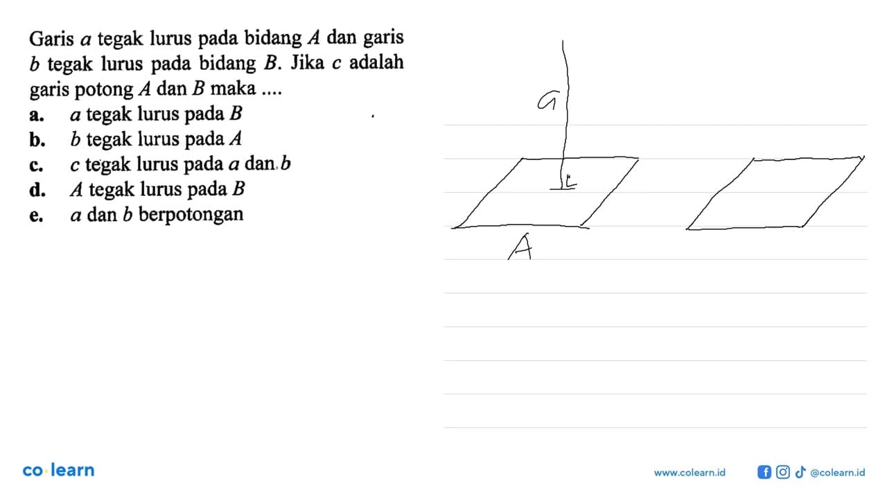 Garis a tegak lurus pada bidang A dan garis tegak lurus