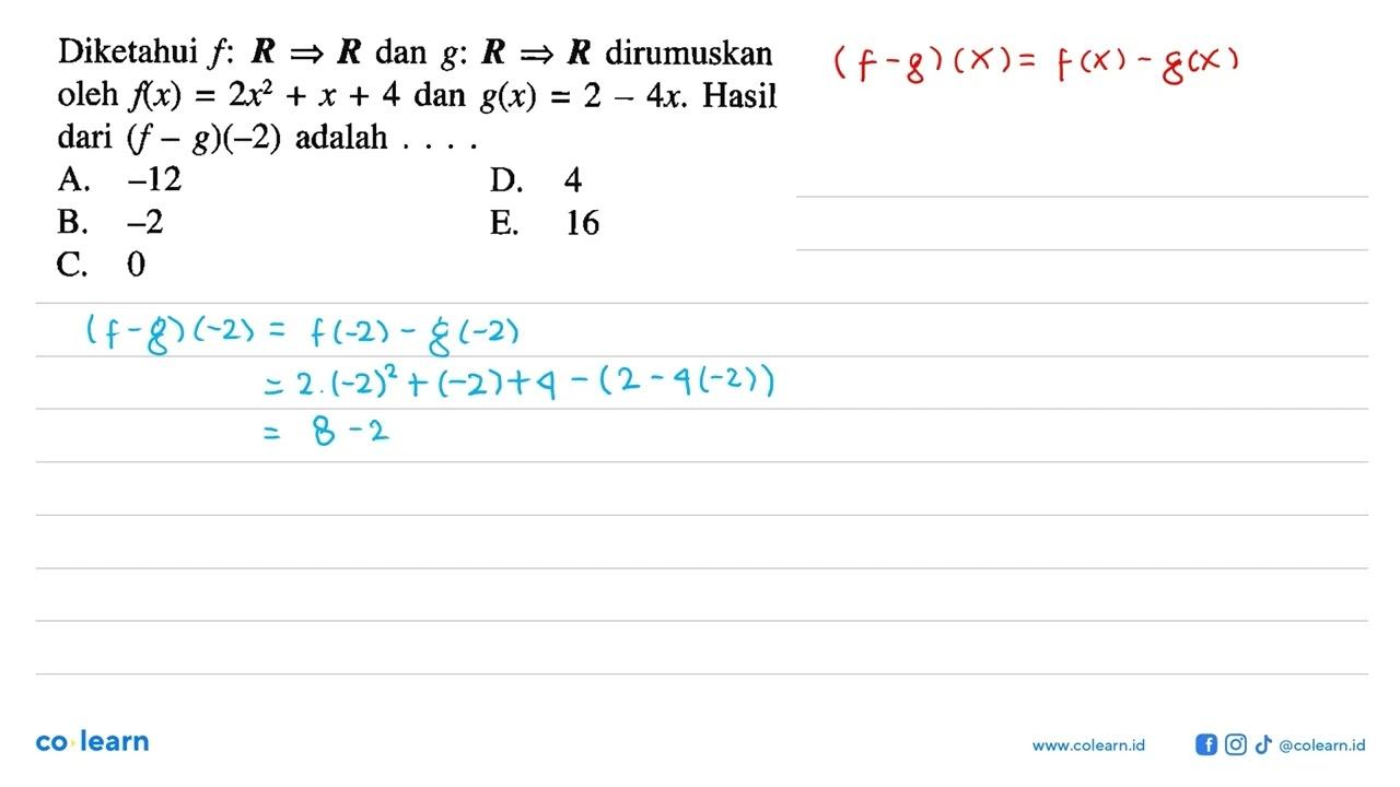 Diketahui f: R => R dan g: R => R dirumuskan oleh