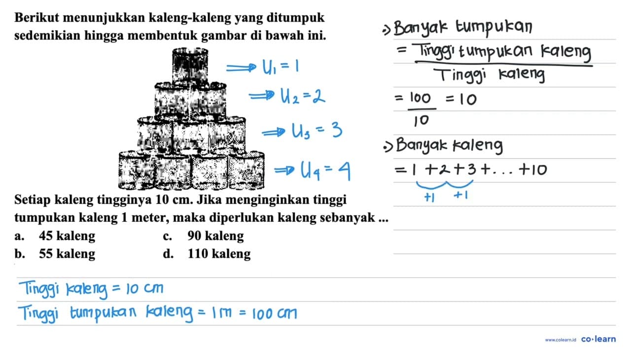 Berikut menunjukkan kaleng-kaleng yang ditumpuk sedemikian