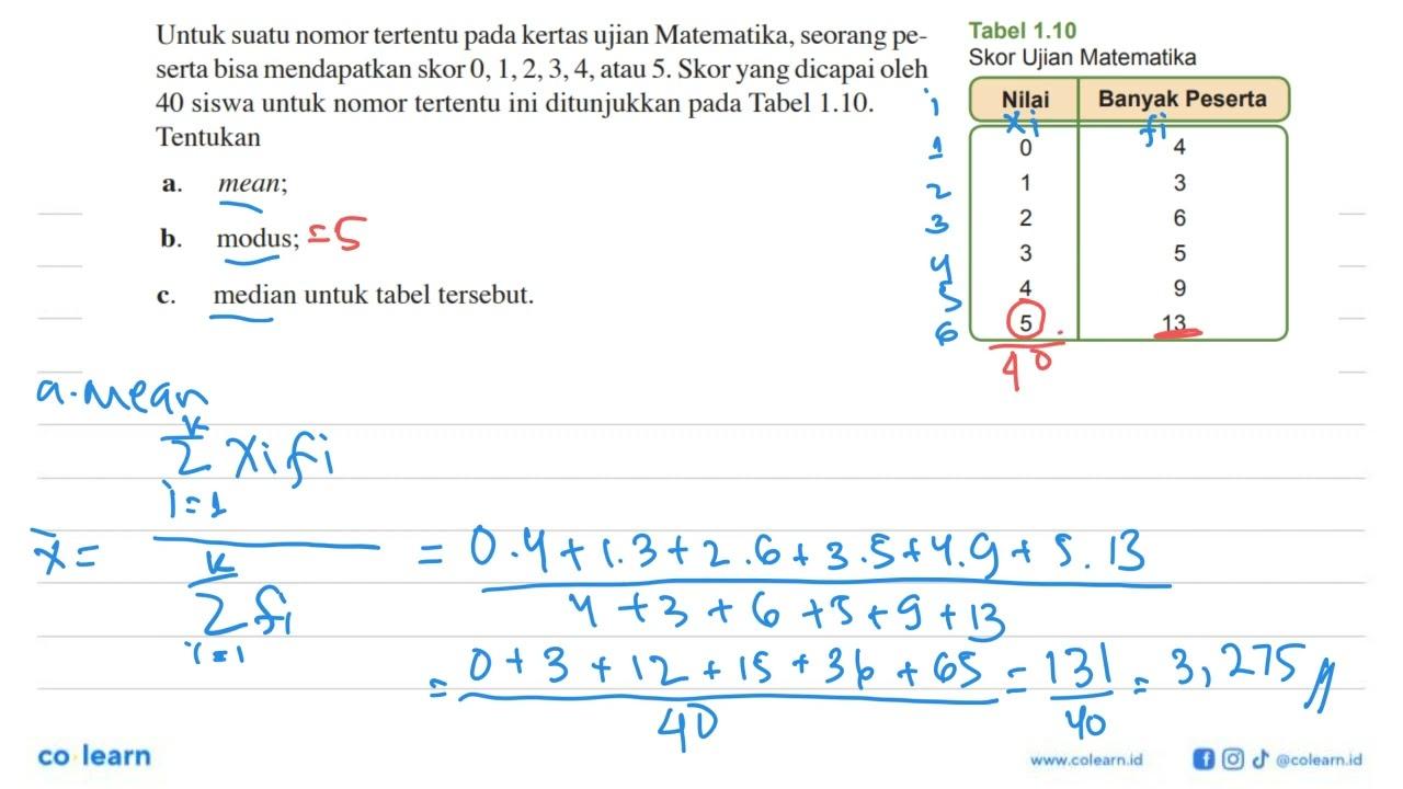 Untuk suatu nomor tertentu pada kertas ujian Matematika,