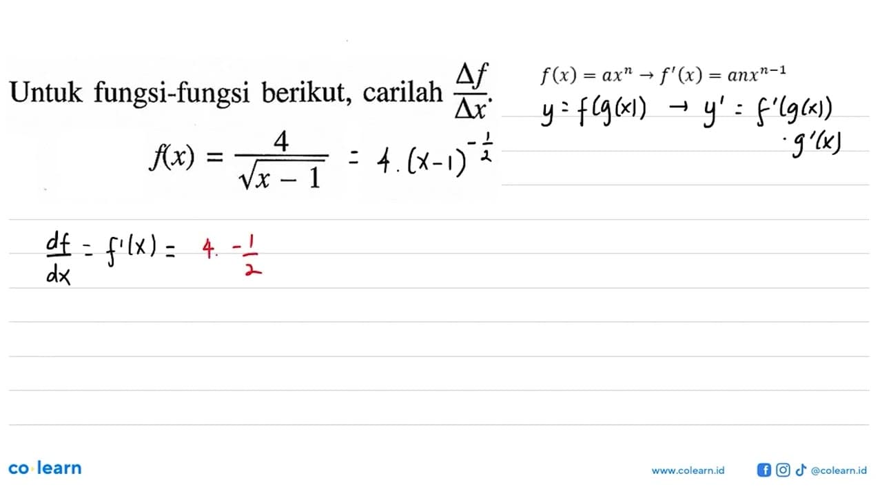 Untuk fungsi-fungsi berikut, carilah segitiga f/segitiga