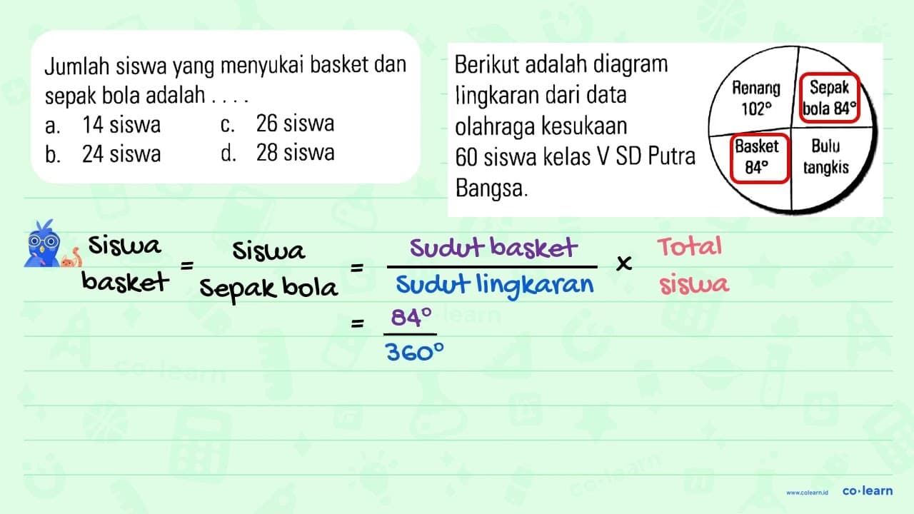 Jumlah siswa yang menyukai basket dan sepak bola adalah