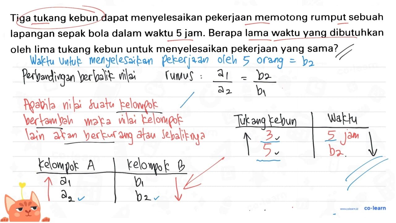 Tiga tukang kebun dapat menyelesaikan pekerjaan memotong