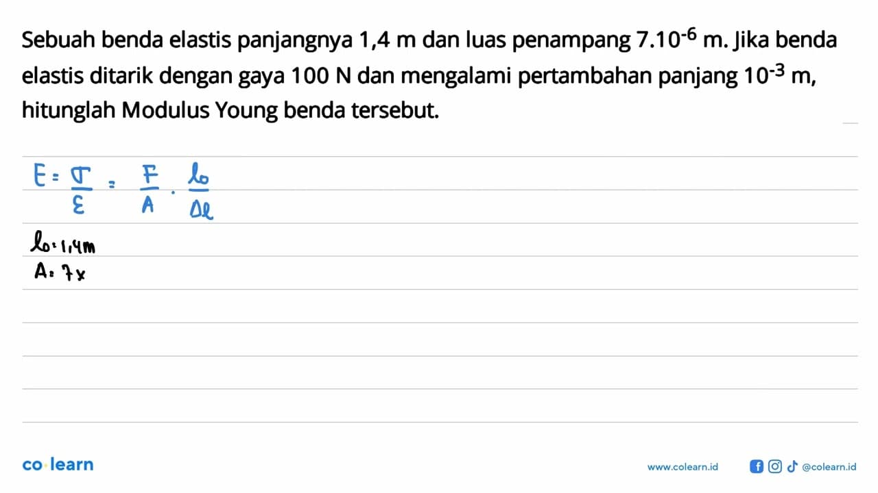 Sebuah benda elastis panjangnya 1,4 m dan luas penampang