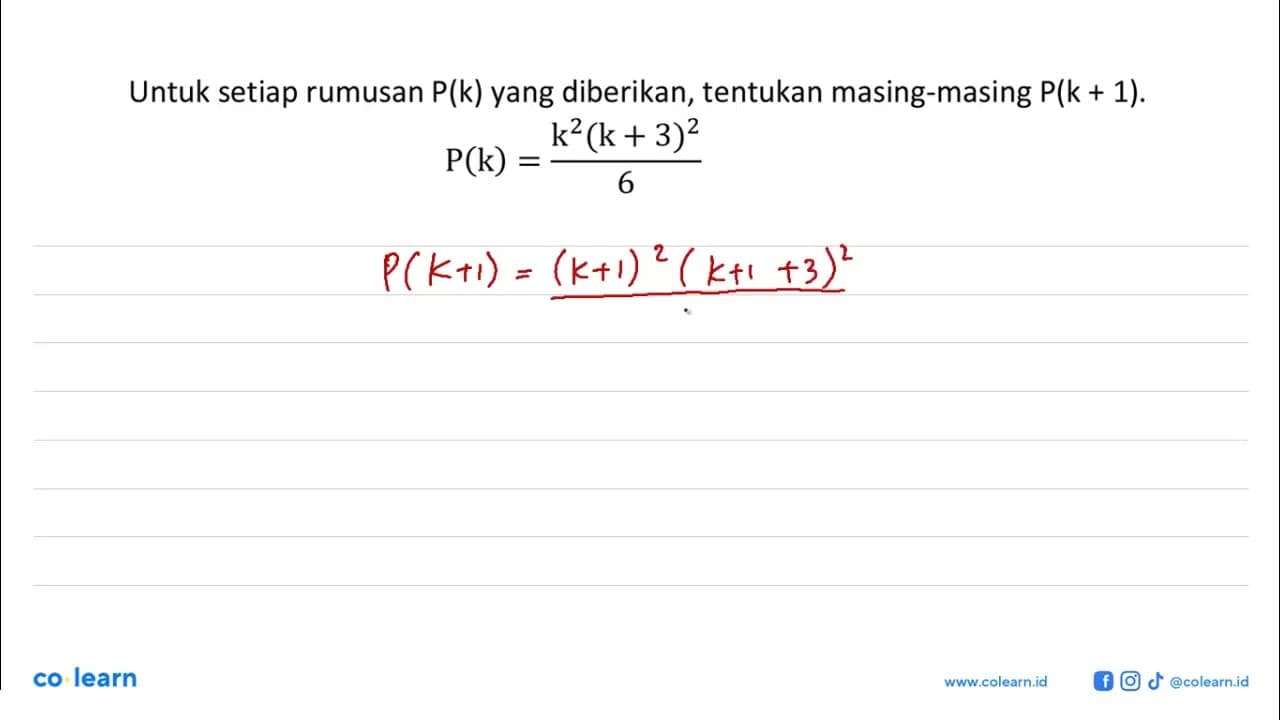 Untuk setiap rumusan P(k) yang diberikan, tentukan