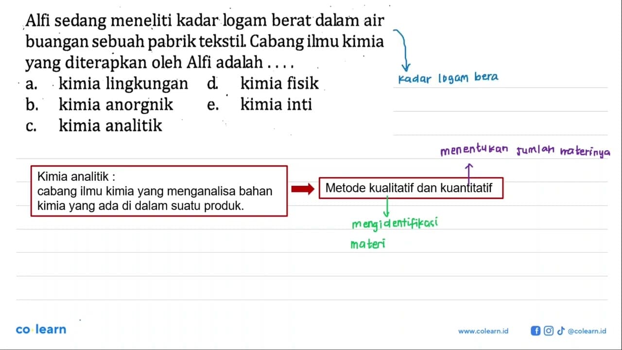 Alfi sedang meneliti kadar logam berat dalam air buangan