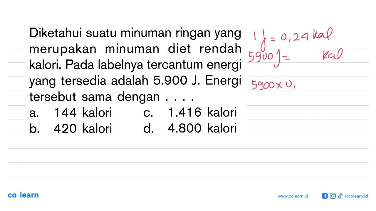 Diketahui suatu minuman ringan yang merupakan minuman diet