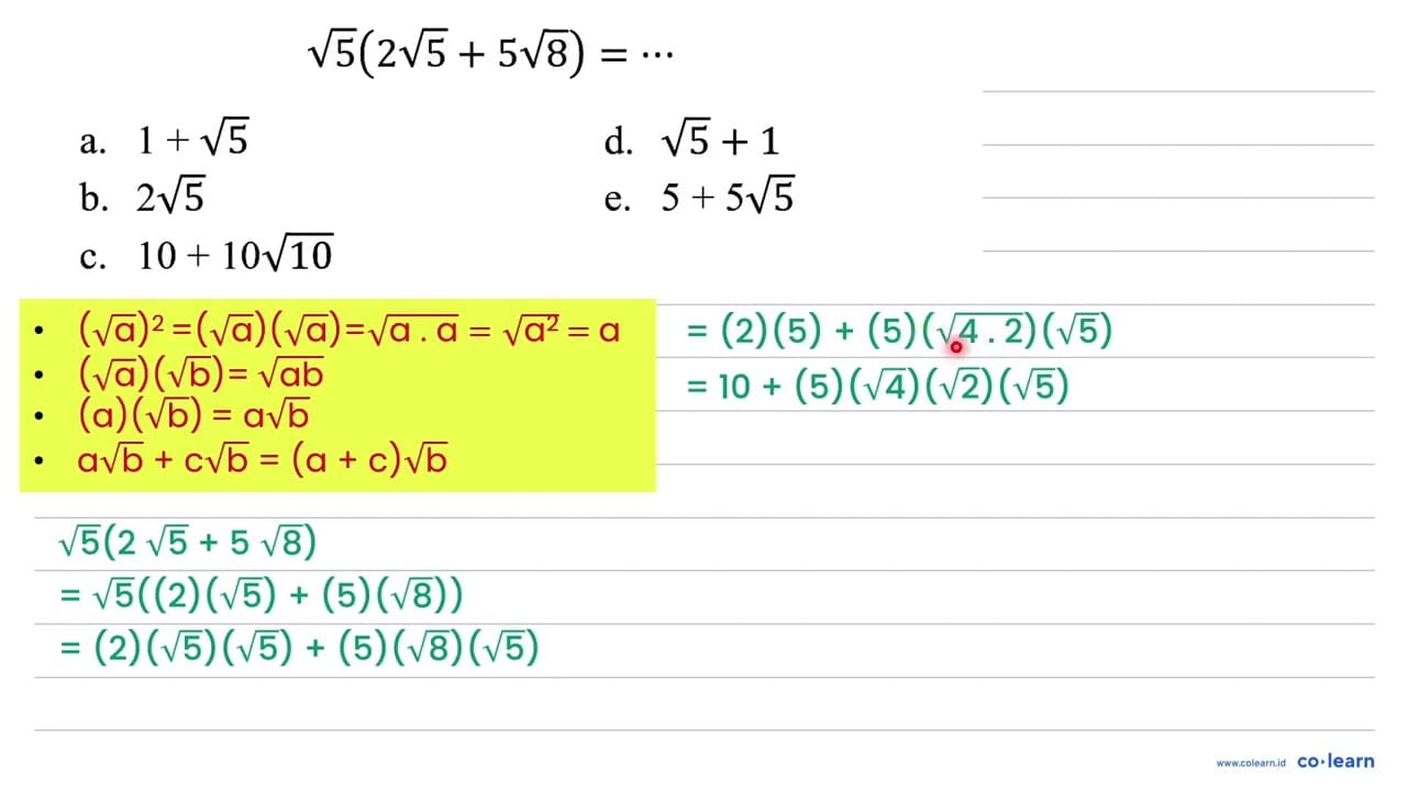 akar(5)(2 akar(5)+5 akar(8))=...