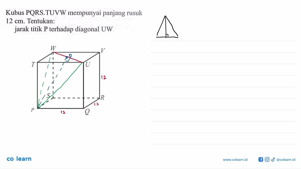 Kubus PQRS.TUVW mempunyai panjang rusuk 12 cm. Tentukan: