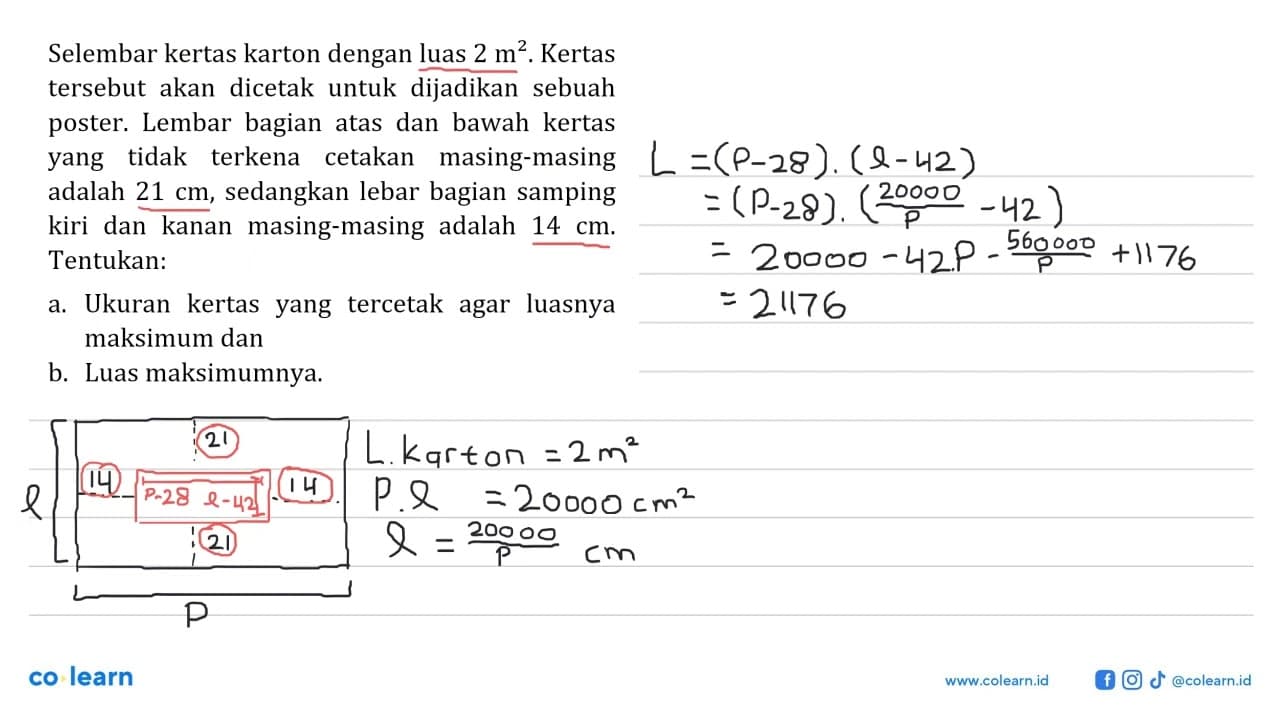 Selembar kertas karton dengan luas 2 m^2 . Kertas tersebut