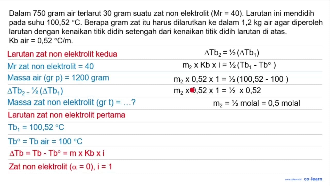 Dalam 750 gram air terlarut 30 gram suatu zat non