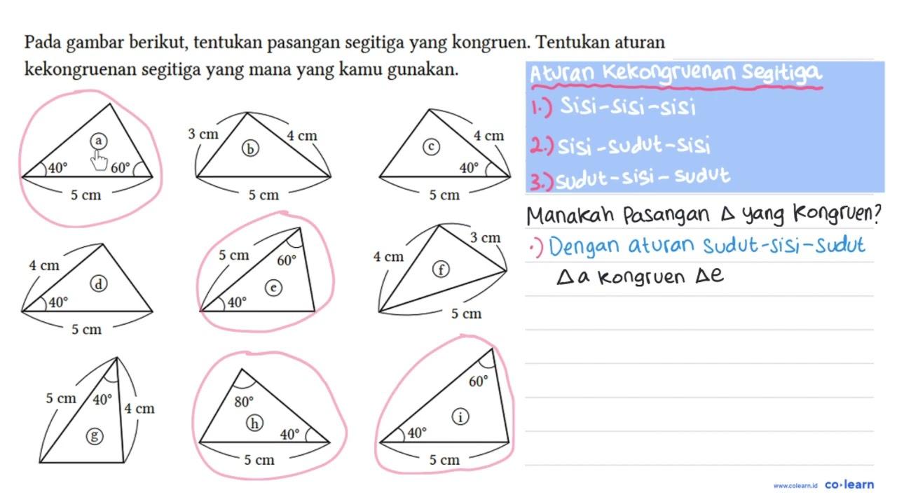 Pada gambar berikut, tentukan pasangan segitiga yang