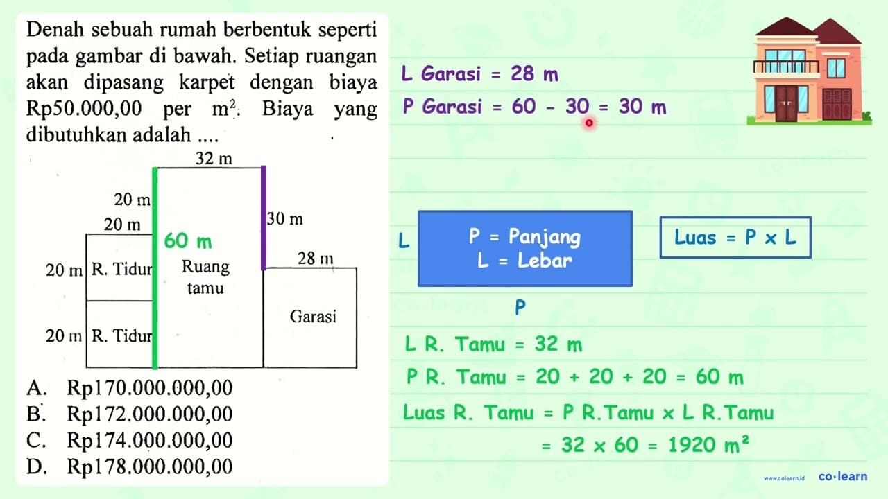 Denah sebuah rumah berbentuk seperti pada gambar di bawah.