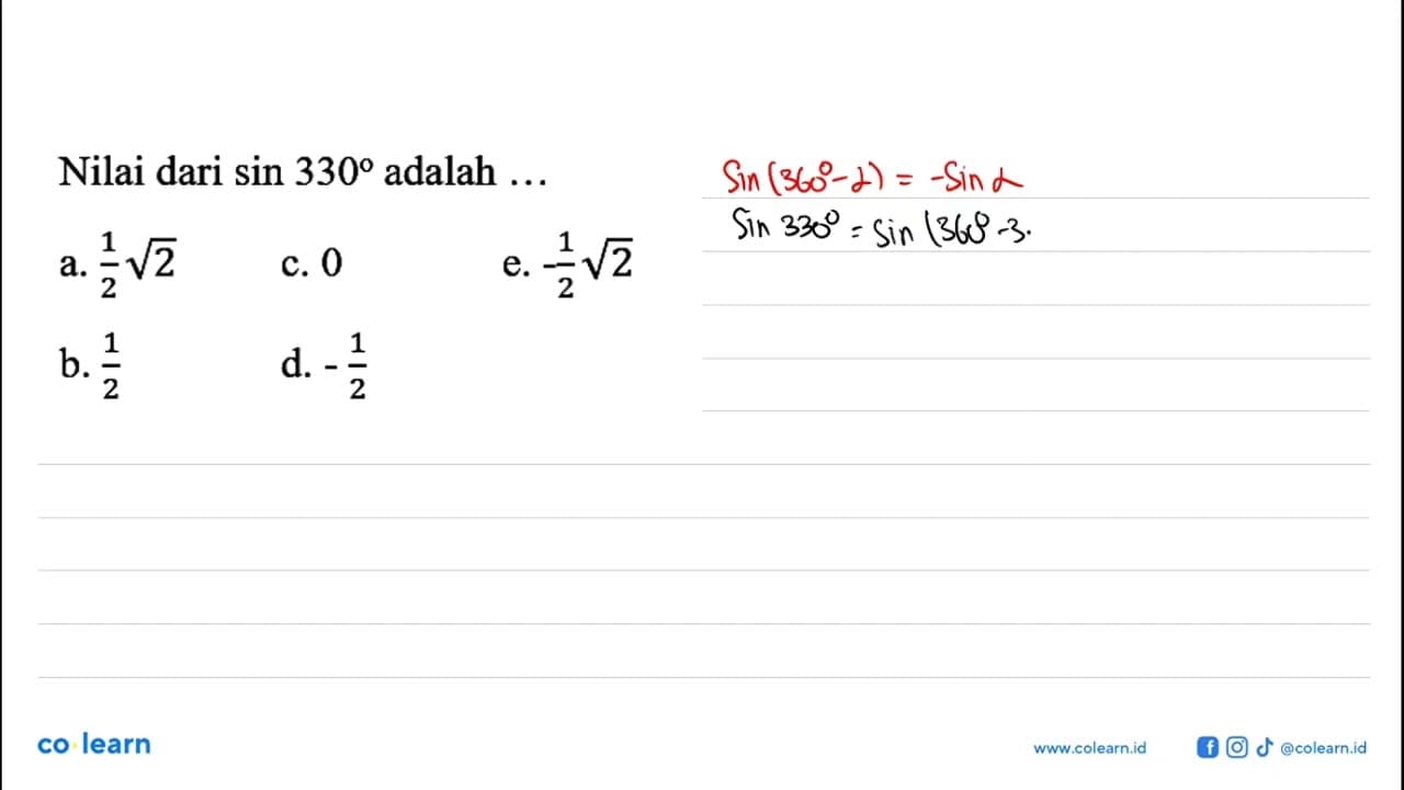 Nilai dari sin 330 adalah