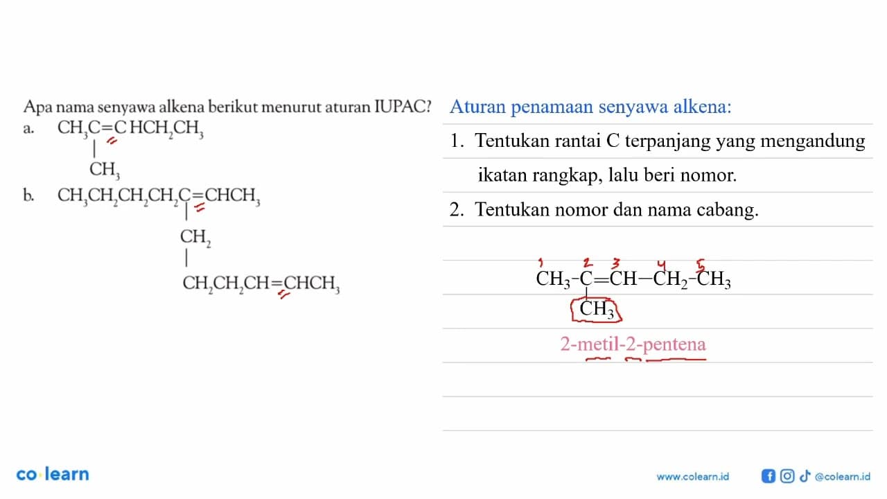 Apa nama senyawa alkena berikut menurut aturan IUPAC? a.