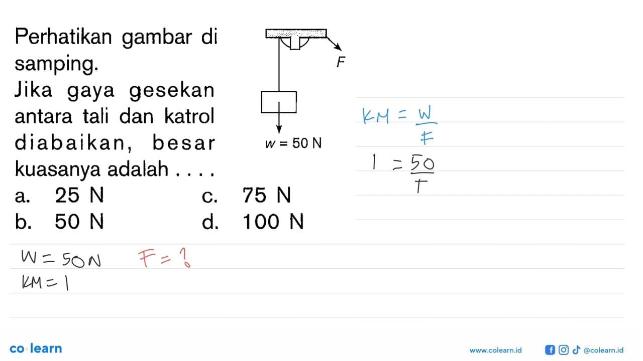 Perhatikan gambar di samping.Jika gaya gesekan antara tali